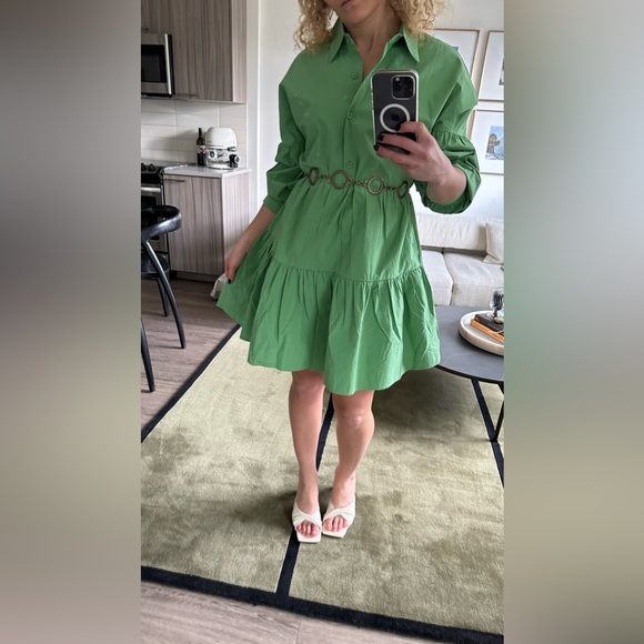 Oak + Fort Peppermint COLLARED BUTTON FRONT TIERED DRESS Size M - Picture 5 of 11